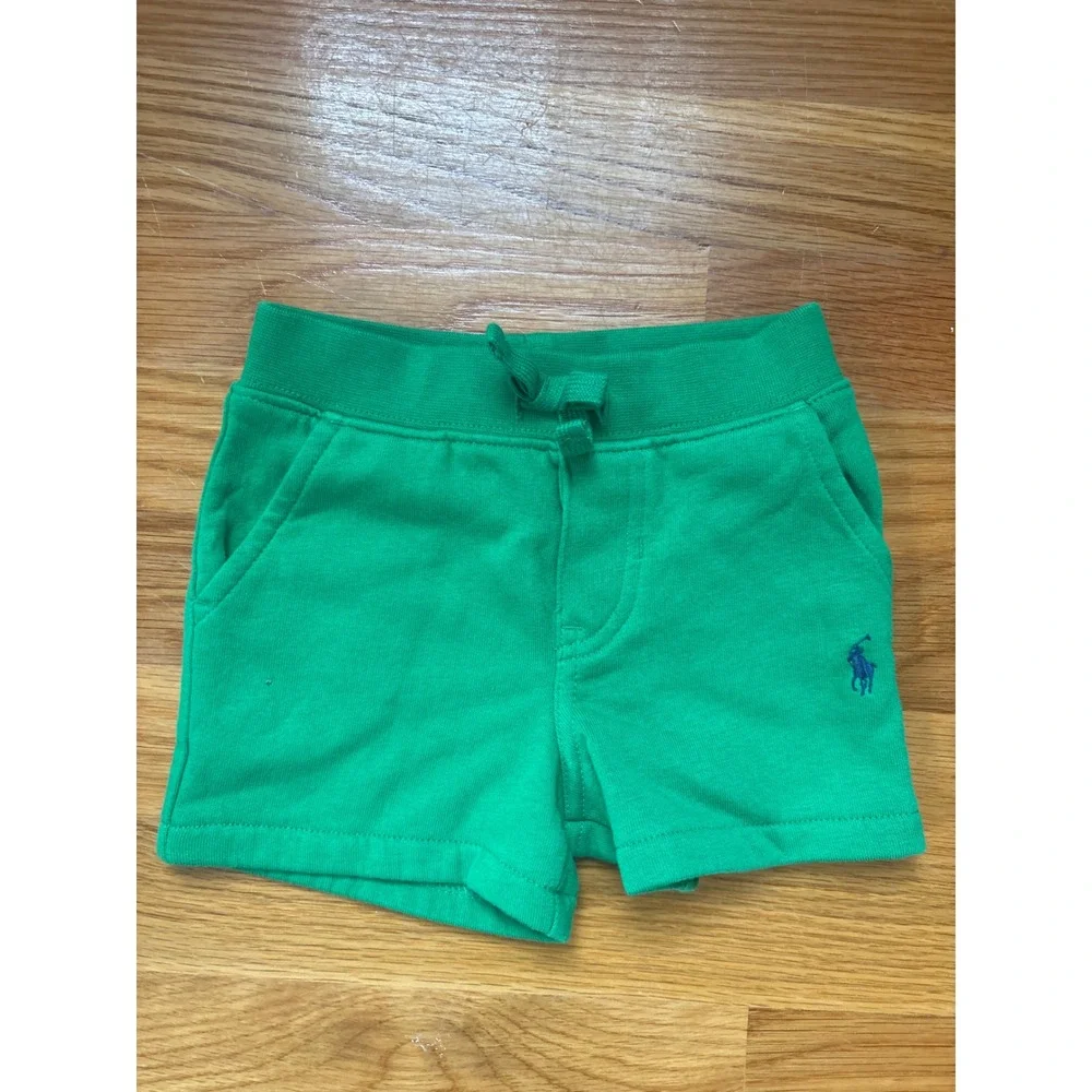 Ralph Lauren Baby Boy Shorts 6M Green Blue Striped Fleece Bundle 2 Pack
